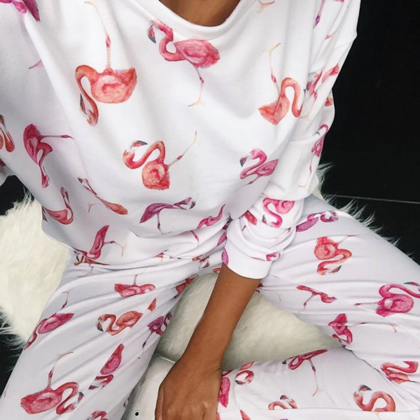 Dámský luxusní pyžamový komplet s motivem plameňáků - Flamingo-style-1, Xl