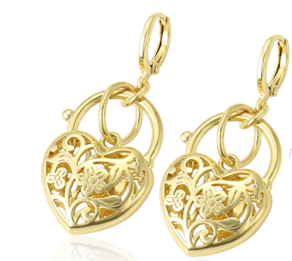 Nádherné elegantní dámské náušnice ve tvaru srdce - Pure-gold-color