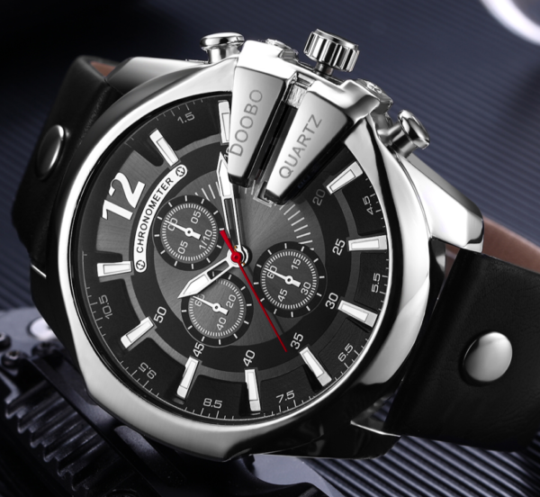 Pánské hodinky s koženkovým páskem - D033-black-black