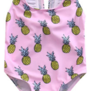 Dětské dívčí jednodílné plavky s volánky a potiskem ananasů