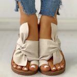 Dámské jarní a podzimní sandále s mašlí - Khaki, 42