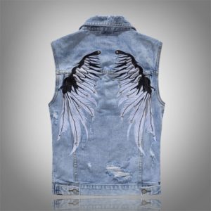 Džínová pánská vesta s křídlami na zádech