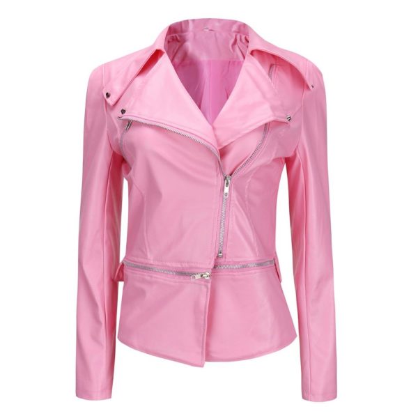 Dámská jarní a podzimní koženková bunda - Pink, 4xl