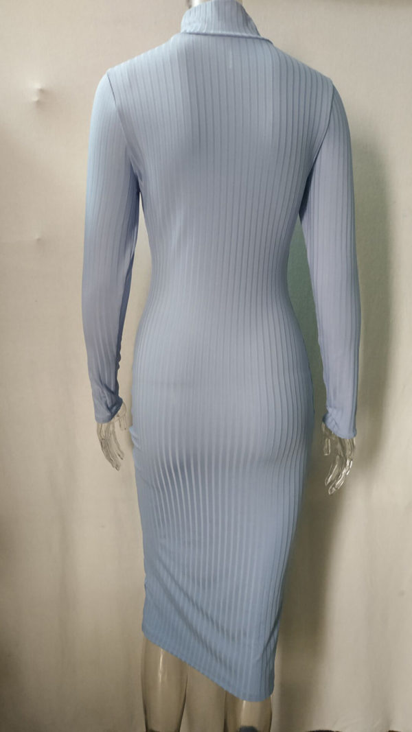Elegantní dámské bavlněné šaty s rolákem a sexy rozparkem - Blue, Xl