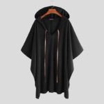Pánské módní černé pončo s kapucí a šňůrkami - 4xl, Black