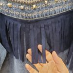 Nadčasová dámská džínova bunda s našívkami a třásněmi podél rukávů - Svetle-mdra, Xl