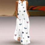 Dámské dlouhé Maxi šaty s kapsami a potiskem motýlků - Yy2122-light-blue, 5xl
