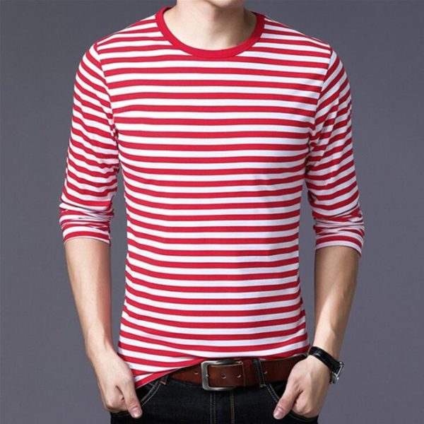 Pánské tričko s dlouhým rukávem - Red-and-white-stripe, 4xl