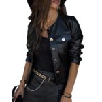 Kožená černá dámská bunda s náprsní kapsou - Cerna, Xl