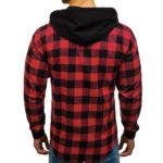 Pánská módní mikinová kostkovaná košile s kapucí - Red, Xl