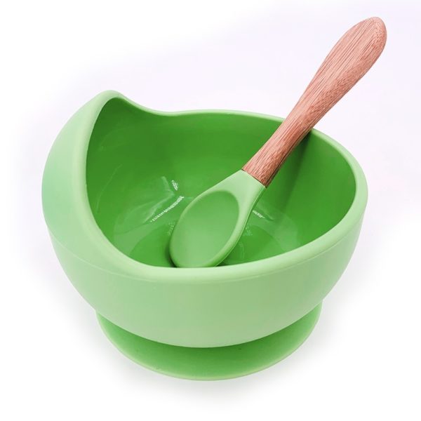 Dětská silikonová miska s lžící pro děti - Green