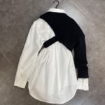 Dámské originální šaty s páskem a rukávem ze svetru - Shirt-black-knit, Jedna-velikost