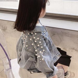 Dívčí stylová džínová bunda s perličkami