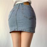 Letní džínová kratší sukně s vysokým pasem a šněrováním - Modra, L