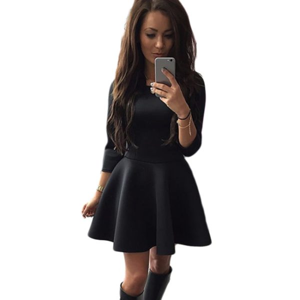 Mini šaty se širokou sukní a dlouhým rukávem - Xxl, Black