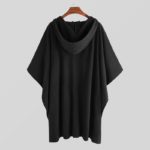 Pánské módní černé pončo s kapucí a šňůrkami - 4xl, Black