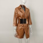 Dámské kožené šaty s páskem - Xl, Brown
