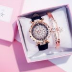 Luxusní dámské hodinky s třpytky a náramkem - Brown