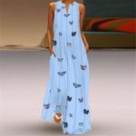 Dámské dlouhé Maxi šaty s kapsami a potiskem motýlků - Yy2122-light-blue, 5xl
