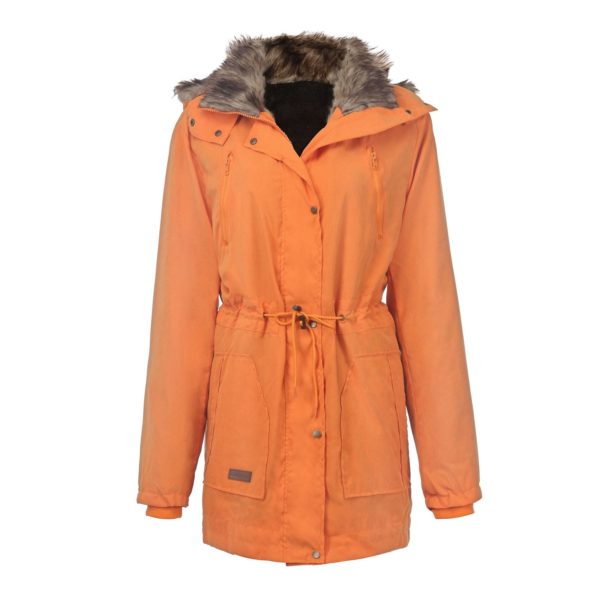 Dámský polstrovaný kabát s umělou kožešinou - Pink, Xl
