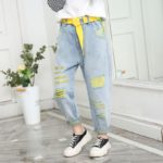 Dívčí volné džíny s nápisy a smajlíky - Yellow, 13