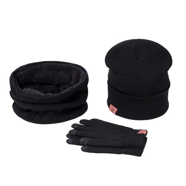 Pletený set čepice. nákrčník a rukavice - Black