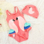 Dětské dívčí jednodílné plavky s roztomilým potiskem a koupací čepicí - Red, 4xl-9-10-let