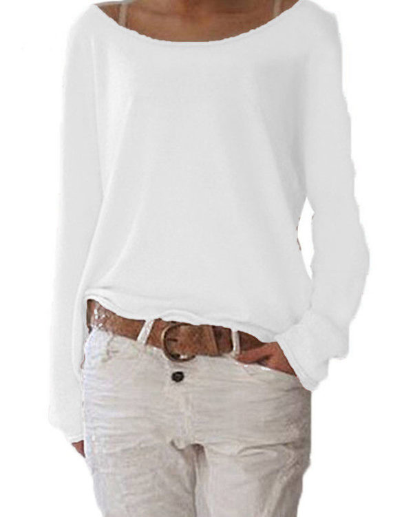 Dámské volné triko s dlouhým rukávem - White, Xxxl