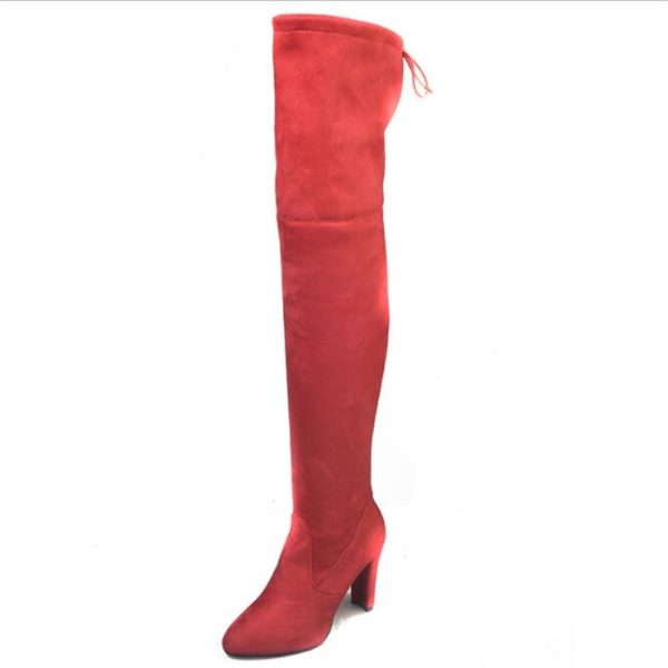 Dámské vysoké boty nad kolena s podpatkem - Red, 9