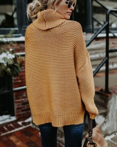 Dámský pletený teplý svetr s rolákem - Yellow, Xl
