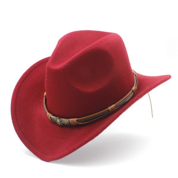 Módní kovbojský klobouk s opaskem - Rose-red