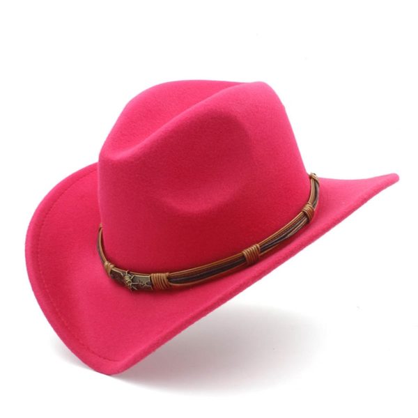 Módní kovbojský klobouk s opaskem - Rose-red