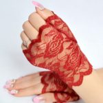 Dámské květinové krajkové rukavice - bezprsté - Red
