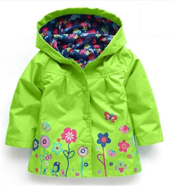 Dětská veselá jarní a podzimní/podzimní bunda s kapucí a potiskem kytiček - Zluta, 6-let