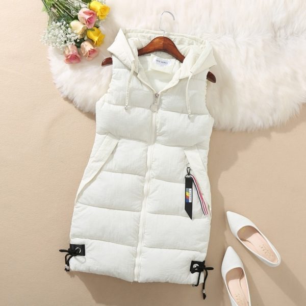 Dámská stylová zimní dlouhá prošívaná vesta s kapucí - 3xl, Yellow