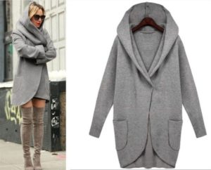 Dámský tříčtvrteční kabát s velkou kapucí - Light-grey, 4xl
