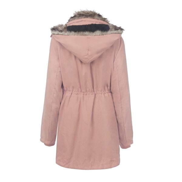 Dámský polstrovaný kabát s umělou kožešinou - Pink, Xl