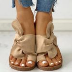 Dámské jarní a podzimní sandále s mašlí - Khaki, 42