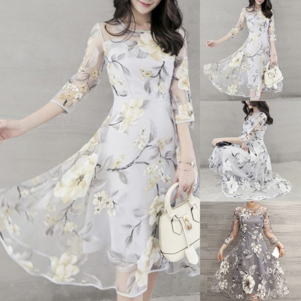 Elegantní dámské šaty s květinovým motivem - Svetle-seda, Xxl