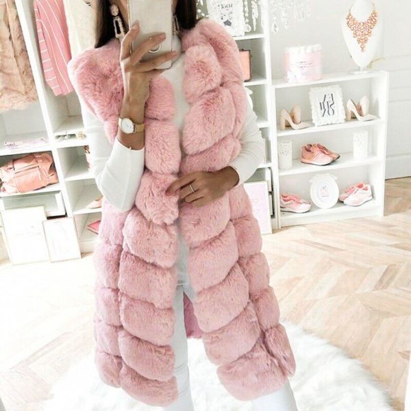 Chlupatá nádherná hřejivá dámská vesta - Pink, 4xl