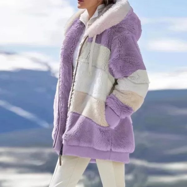 Dámský plyšový kabát na zip - Pink, 4xl