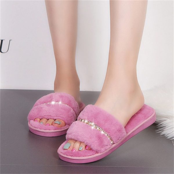 Dámské protiskluzové pantofle s drahokamy - Beige-pink, 40