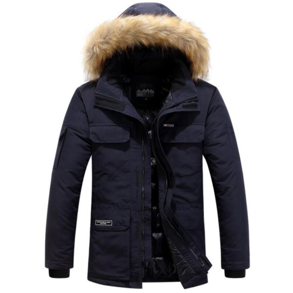 Pánská zimní bunda s kapucí a kožichem - 6xl, Navy-blue