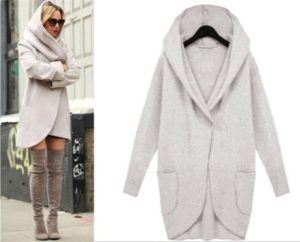 Dámský tříčtvrteční kabát s velkou kapucí - Light-grey, 4xl