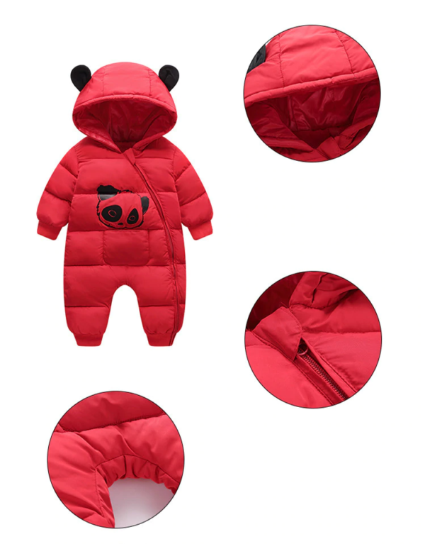 Dětská zimní kombinéza s kapucí a potiskem pandy - Red, 24m