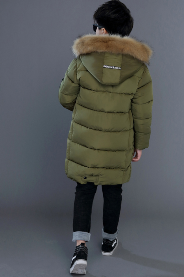 Chlapecká zimní parka s kapucí s kožešinou - Green-175, 14-let