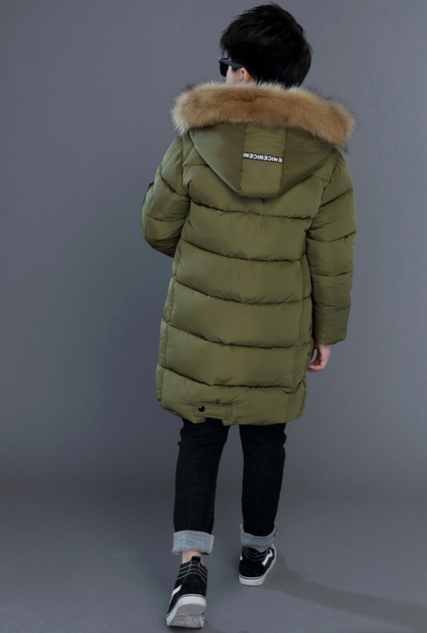 Chlapecká zimní parka s kapucí s kožešinou - Green-175, 14-let