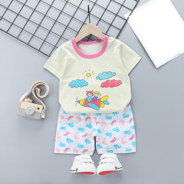 Letní dětská bavlněná souprava trička a šortek - P12, 4-roky