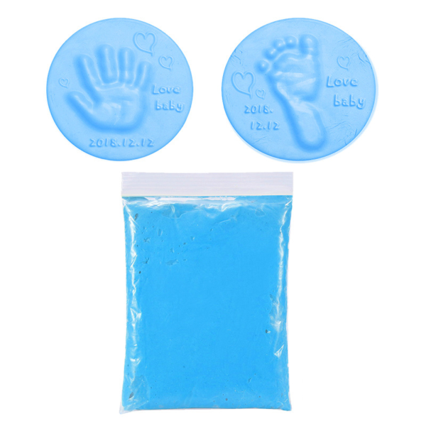 Dětská hlína na obtiskování dlaní a chodidel novorozenců s kulatým boxem - Modra