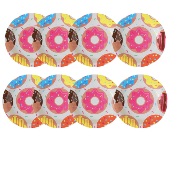 Papírové narozeninové talířky ve vzoru donutů - Modra-18-cm